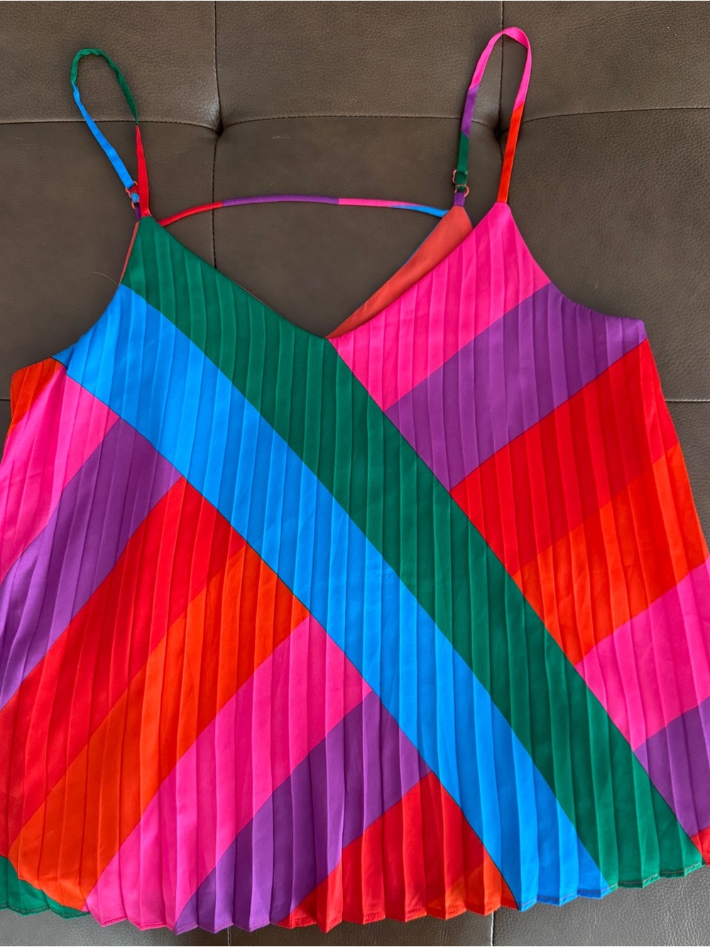 Grace Multicolor Pleated Stripe Cami Top - Pink/Red/Blue/Green/Purple